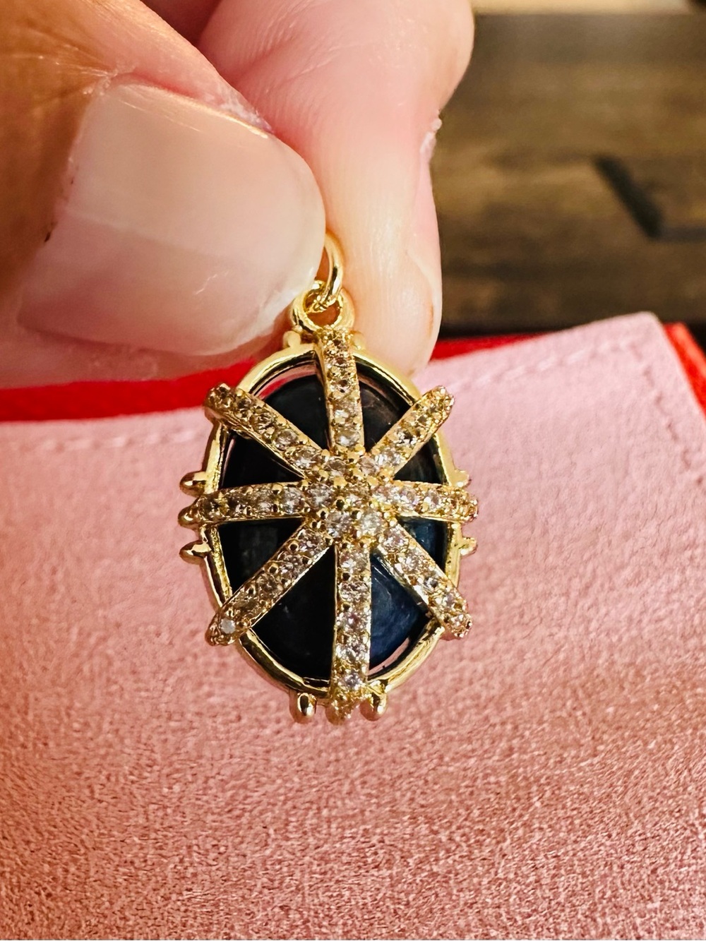 Gold Starburst Lapis Lazuli Stone Pendant